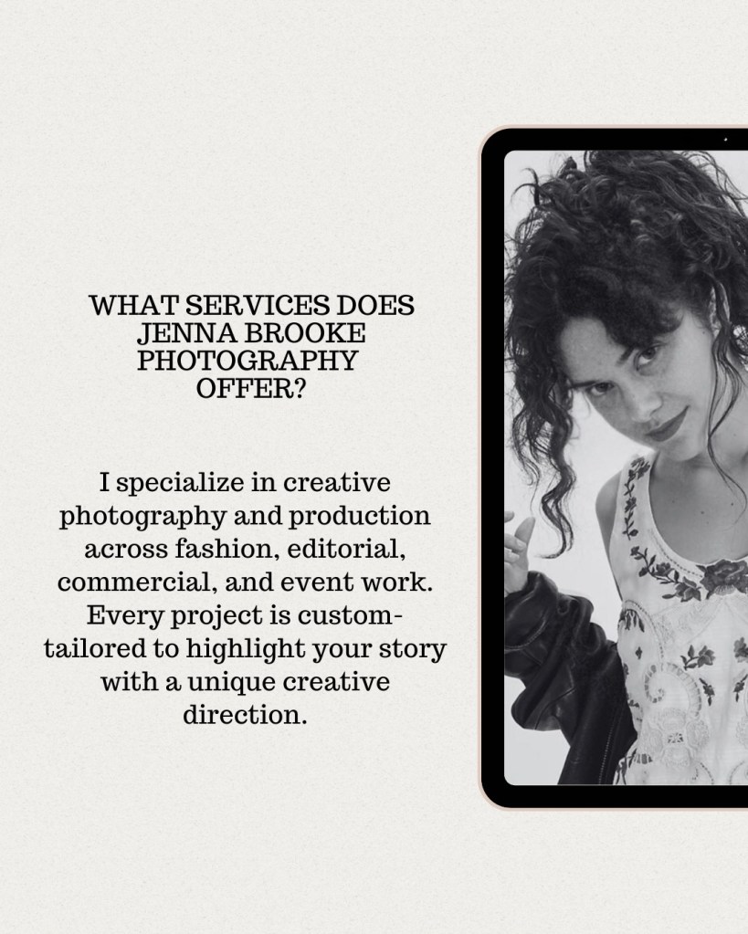 Jenna Brooke Photography services including fashion, editorial, commercial, and event work in NYC